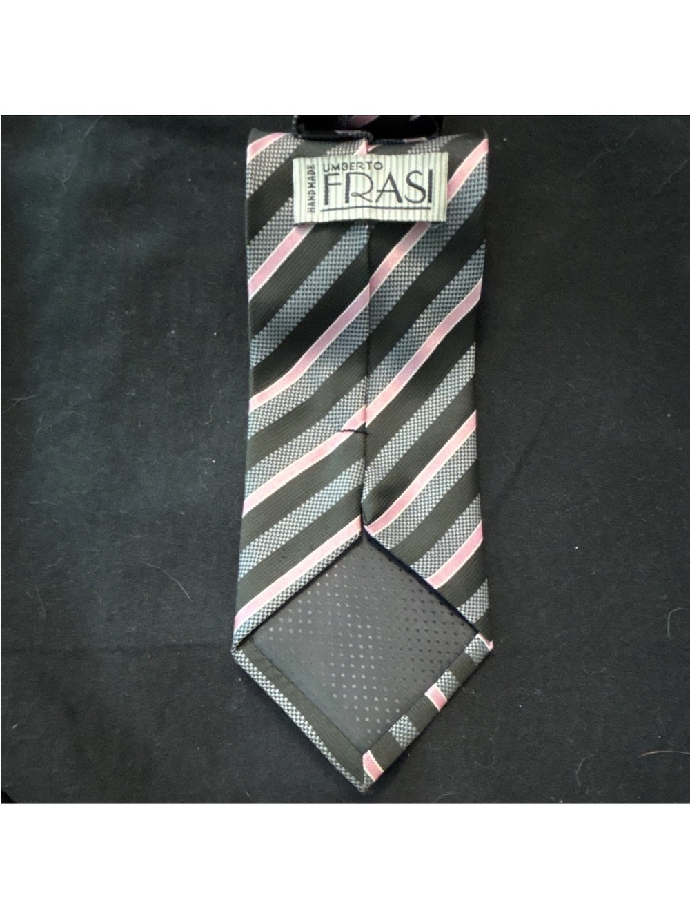 Umberto Frasì Black Tie with Pink & Gray Stripes